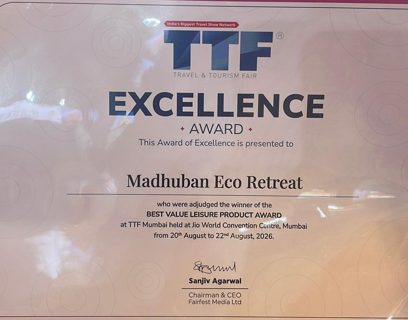 TTF Excellence Award 2026 — Best Value Leisure Product, presented to Madhuban Eco Retreat